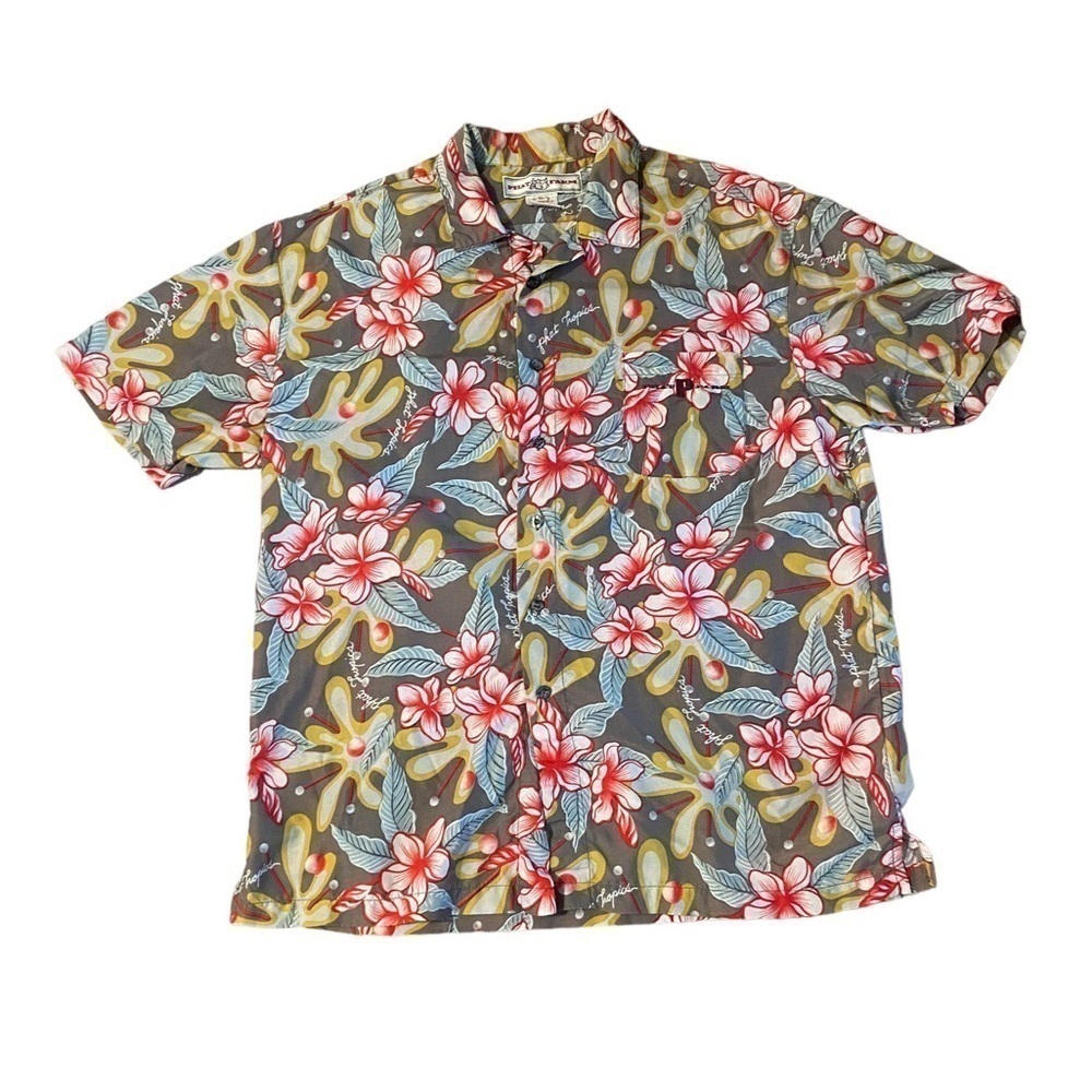 Vintage Phat Farm XL Tropical Hawaiian Button Up Shirt  90's Floral Red Blue